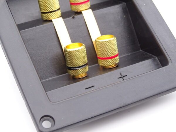 Bornier d’enceinte rectangulaire à encastrer contacts dorés double branchement pour bi-amplification