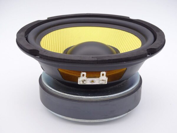 Ce haut-parleur dispose d’une forte acceptation des pics de puissance due à la construction particulièrement technique de sa bobine mobile. Son gros aimant très puissant allié à la membrane en Kevlar et à une bobine 4 couches offre un résultat acoustique étonnant : rapidité et précision dans toute la largeur du spectre couvert par le haut-parleur.