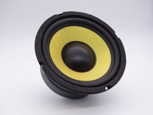Ce haut-parleur dispose d’une forte acceptation des pics de puissance due à la construction particulièrement technique de sa bobine mobile. Son gros aimant très puissant allié à la membrane en Kevlar et à une bobine 4 couches offre un résultat acoustique étonnant : rapidité et précision dans toute la largeur du spectre couvert par le haut-parleur.