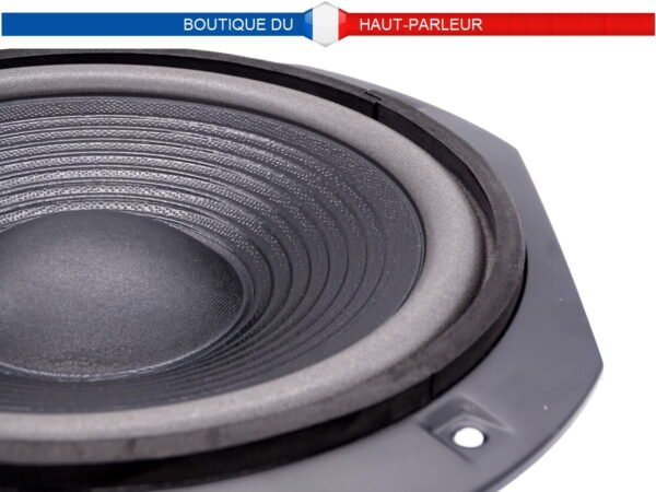 Haut-parleur Hi-Fi de remplacement 27,5 cm à châssis carré 60 watts 8 ohms 90 dB. Membrane en pulpe de cellulose pressée vernie. Suspensions mousse.