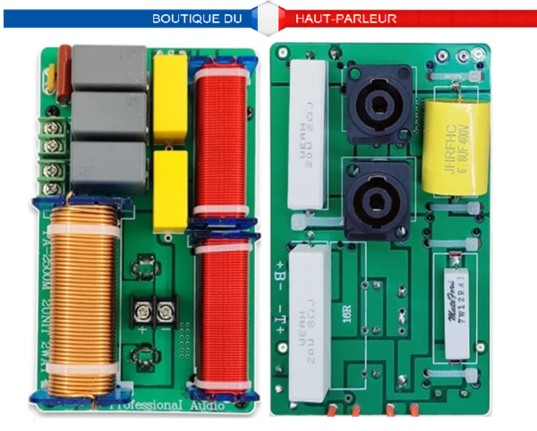 Filtre professionnel 2 voies 800 watts 4 à 8 ohms frequence de croisement 2500 Hz Connexion par double connecteur Neutrik NL4MP